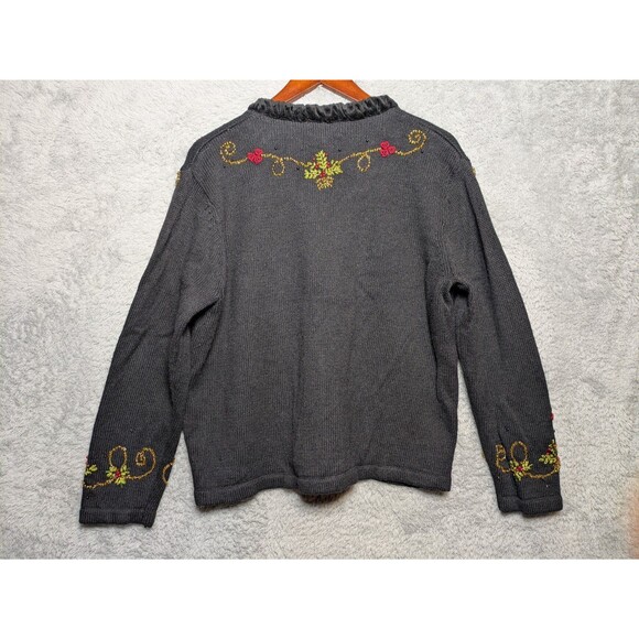 Vintage Studio Joy Velvet Trim Embroidered Christmas Sweater L Beaded Holiday - Picture 3 of 7